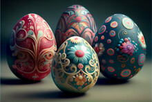 Group Of Easter Eggs With A  Decoration On Eggs