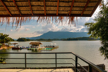 Beautiful Wallpaper Of The Nam Ngum Lake In Laos Close  To Luang Prabang. Travel To Wildlife Asia With Boat