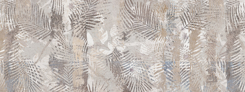 Fototapete - Flowers on the wall background, digital wall tiles or wallpaper design. cement texture on the flower background
