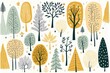 a green and yellow forest with doodle trees and bushes, a storybook illustration, contest winner, naive art, repeating pattern, storybook illustration,  white background background
