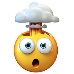 Mind blown emoji, exploding head emoticon on white background, 3d rendering