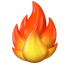 Fire symbol, hot emoticon on white background 3d rendering
