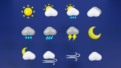 3d weather. weather icons set. cute style. 12 icons