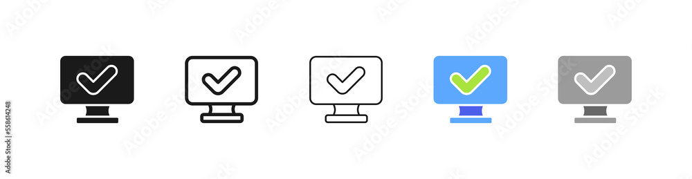 Monitor Tick Icon Image vectorielle Stock Monitor with tick line icon. Computer with tick ...