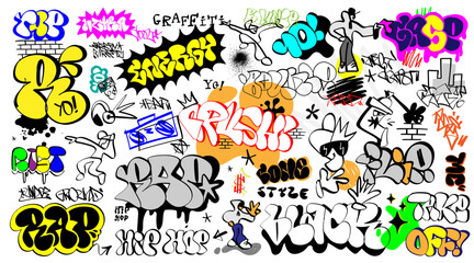 
rap graffiti lettering  doodles vector background ,isolated design element