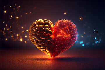 Aufkleber - Beautiful heart and brain abstract optical light bokeh on a glow background.	