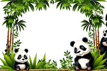 Border with pandas and bamboo example. Generative AI