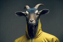 Portrait Of A Fitness Athlete Goat Wearing Sportswear, Generative Ai