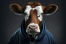 Portrait Of A Fitness Athlete Cow Wearing Sportswear, Generative Ai