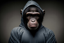 Portrait Of A Fitness Athlete Chimpanzee Wearing Sportswear, Generative Ai