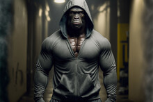 Portrait Of A Fitness Athlete Gorilla Wearing Sportswear, Generative Ai