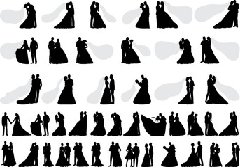Wall Mural - set of bride and groom silhouette design vector