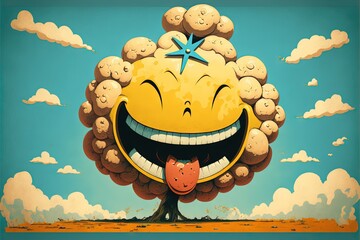 Wall Mural - smiling atomic bomb illustration generative ai