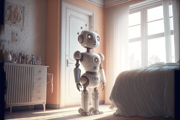 very tight robot girl in bedroom illustration generative ai