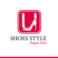 Modern Shoes Store, Shoes Fashion Company Logo Template Idea With Initial Letter U and Female Shoes