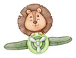 Lion pilot children's watercolor illustration