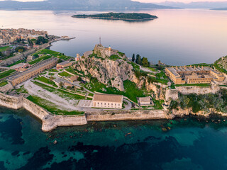 Wall Mural - Aerial view of old Venetian fortress of Corfu town, Greece. The Old Fortress of Corfu is a Venetian fortress in the city of Corfu. Venetian Old Fortress (Palaio Frourio), Corfu, Ionian Islands, Greece