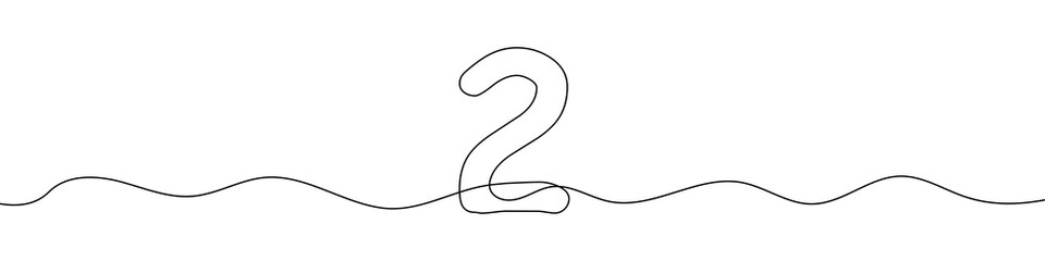 Wall Mural - number 2 in continuous line drawing style. line art of number two. vector illustration. abstract dra