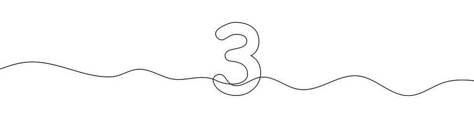 Wall Mural - number 3 in continuous line drawing style. line art of number three. vector illustration. abstract d