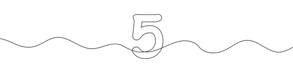 Wall Mural - number 5 in continuous line drawing style. line art of number five. vector illustration. abstract dr