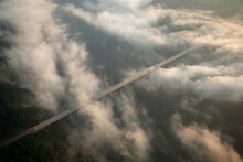 Aerial View Of The Fog-shrouded New River Gorge Bridge At Sunrise Near Fayetteville, WV
