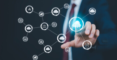 Wall Mural - man touching connect to data information on the cloud computing technology internet storage network 