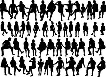 Black Silhouettes Of A People Sitting