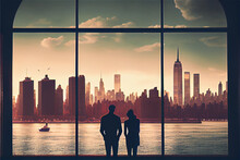 Couple Watching New York Skyline From A Vantage Point, Generative AI