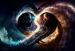 Twin souls in awe and love, twin flames, loving souls, soulmates through time and space, beautiful peaceful emotions, illustration, generati ve ai