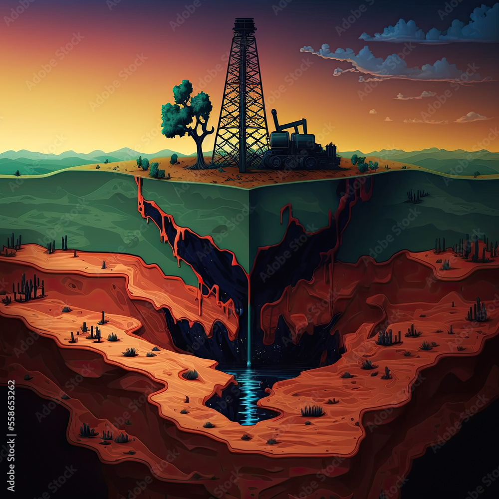 fracking background illustration of oil and gas drill equipment with ...