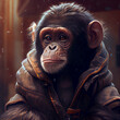 Portrait of an ape looking like human, generative ai