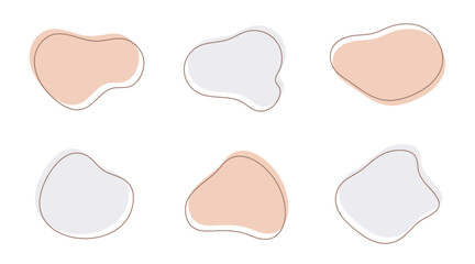 Aufkleber - Abstract liquid shapes with geometric design elements in Memphis style. Vintage fluid shapes with lines. Set of curvy abstract blobs or stains for web design and typography. Vector