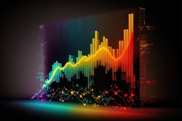 Wall Mural - Business economic charts with light effects, neon. Abstract neon background, growth and fall analytics. AI