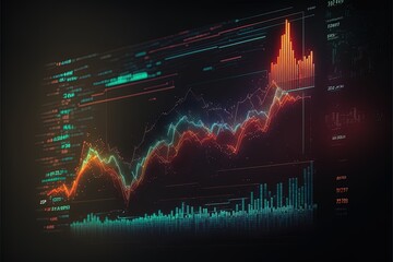 Wall Mural - Business economic charts with light effects, neon. Abstract neon background, growth and fall analytics. AI