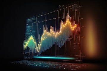 Wall Mural - Business economic charts with light effects, neon. Abstract neon background, growth and fall analytics. AI