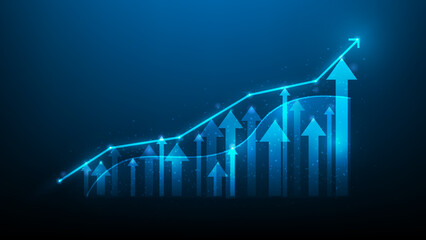 Wall Mural - business investment stock chart increase digital technology.  vector illustration hi-tech. financial data strategy. market chart profit money. arrow up trading to success. diagram economy growth.