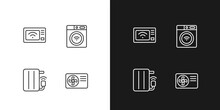 Automated Electric Appliances Pixel Perfect Linear Icons Set For Dark, Light Mode. Energy Savers. Smart Microwave Oven. Thin Line Symbols For Night, Day Theme. Isolated Illustrations. Editable Stroke