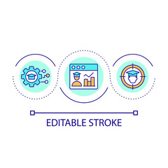 Wall Mural - Student progress tracking loop concept icon. Learning management system. Elearning platform features abstract idea thin line illustration. Isolated outline drawing. Editable stroke. Arial font used