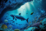 Fototapeta Łazienka - Blue sea wildness, the world's ocean, and stunning undersea. Generative AI