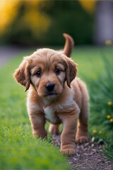 Wall Mural - golden retriever puppy on the grass