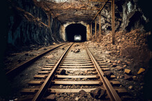 Abandoned Uranium Mine With Rusting Railroad Relics That Is Dark And Unclean. Generative AI