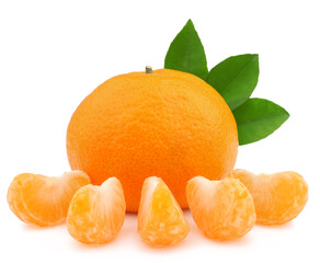 Wall Mural - Tangerine and slices isolated on a white background.