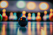 bowling ball on an alley, with a background of colorful bowling pins, Generative AI