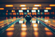 bowling ball on a brightly lit alley made of highly polished wood, Generative AI