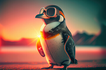 Digital art, personified cartoon penguin with sunglasses