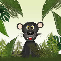 Wall Mural - illustration of funny panther in the jungle