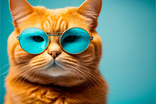 Close-up Portrait Of A Serious Ginger Cat Wearing Sunglasses 3 With Generative Ai