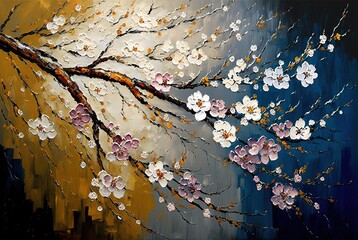 Wall Mural - oil painting like illustration of cherry blossom background