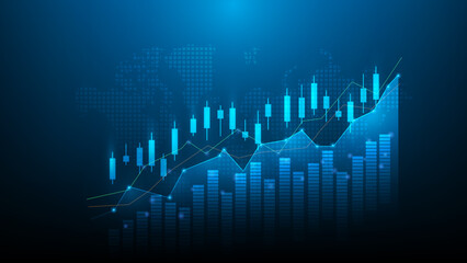Wall Mural - business investment trading stock on blue dark background. chart increase digital technology. financial data strategy. market chart profit money. vector illustration hi-tech. candlestick forex growth.