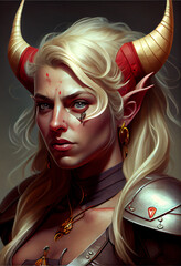 Wall Mural - Tiefling Fighter Woman - generative ai